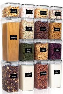 lot 38356 image: Vtopmart Airtight Food Storage Containers Set with Lids, 15pcs BPA Free Plastic Dry Food Canisters for Kitchen Pantry Organization and Storage, Dishwasher safe,Include 24 Labels, Black