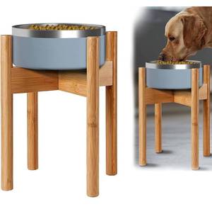 lot 38365 image: Adjustable Dog Bowl Stand for Small Medium and Large Dogs - Expandable Holder of Water and Food Feeder Bowls - Wood