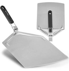 lot 38378 image: Checkered Chef Pizza Paddle - Large Stainless Steel Peel wFolding Handle - 13 Inch x 15 Inch