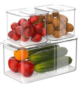 lot 38381 image: Fridge Produce Saver Food Storage Bin Containers, Stackable Refrigerator Freezer Organizer Fresh Keeper Container with Vented Lids, 3 Pack