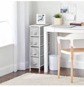 lot 42114 image: mDesign Modern 4 Drawer Tall Storage Tower Organizer Nightstand, SideEnd Table Narrow Wardrobe Accessory Cabinet for Bathroom, Closet, Living Room, Small Space Decor - Lido Collection, GrayWhite 19D x 29.7W x 8H