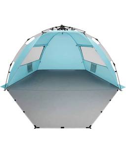 lot 42124 image: Oileus X-Large 4 Person Beach Tent Sun Shelter - Portable Shade Instant for with Carrying Bag, Stakes, 6 Sand Pockets, Anti UV Fishing Hiking Camping, Waterproof Windproof, Sky Blue Beach-Tent-Sky