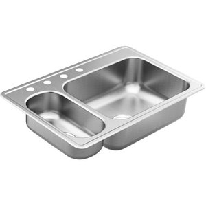 lot 42136 image: Moen Gs202864q 2000 Series 33 Drop In Double Basin Stainless Steel Kitchen Sink -
