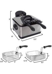 lot 42139 image: Electric Deep Fryer- 3 Fry Baskets, 1 Large and 2 Small for Dual Use- At Home Stainless Steel Hot Oil Cooker by Classic Cuisine (4 Liter)