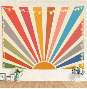 lot 42151 image: Vintage Sun Tapestry Boho Wall Hanging Retro 70s Rainbow Sunrise Sunset Minimal Geometric Grunge Abstract Art Print Hippie Bohemian Decor for Dorm Living Room Nursery Bedroom (51 x 59inch)