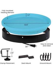lot 42156 image: Heated Birdbath Bowl for Outdoor, All Seasons Available Outdoor Garden Heated Bird Bath Bowl Bird Feeder, Thermostatic Control Heated Bird Bath Deck Bowl with 3 Way to Mount, 75 Watt Green
