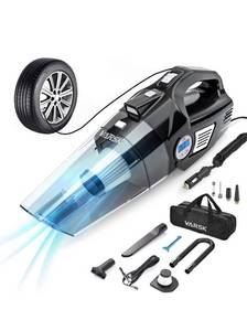 lot 42158 image: VARSK 4-in-1 Car Vacuum Cleaner, Tire Inflator Portable Air Compressor with Digital Tire Pressure Gauge LCD Display and LED Light, 12V DC Air Compressor Pump, 15FT Cord, Bonus HEPA Filter and Nozzles