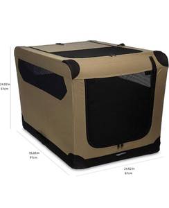lot 42162 image: Amazon Basics 2-Door Collapsible Soft-Sided Folding Travel Crate Dog Kennel, Large, 24 x 24 x 36 Inches, Tan