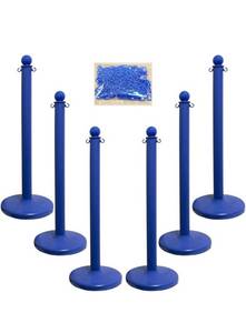 lot 42163 image: Plastic Stanchion Kit with 50 Feet of 2-Inch Link Chain and C-Hooks, Blue, Pack of 6 (71106-6)