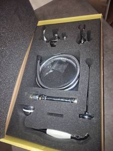 lot 8444 image: Perrin &Rowe Bathroom Riser Diverter Set With 8Conn Polished Nickel