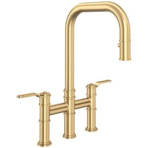 lot 8447 image: Armstrong Collection U.4551HT-SEG-2 1.8 GPM Deck Mounted Bridge Style Pull Down Kitchen Faucet with Lever Handles in Satin English