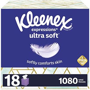 lot 42454 image: Kleenex Expressions Ultra Soft Facial Tissues, 18 Cube Boxes, 60 Tissues per Box