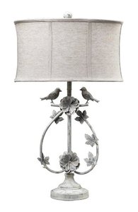 lot 42463 image: Dimond Linen Shade French Country Two Birds Iron Table Lamp