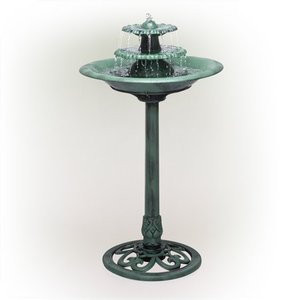 lot 42516 image: Alpine Corporation 3-Tier Vintage Pedestal Fountain Bird Bath,Green