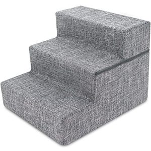 lot 42538 image: Best Pet Supplies Foldable Foam Pet Steps for Small Dogs and Cats,Gray Linen, 3-Step