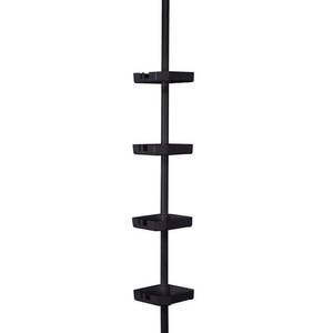 lot 42579 image: Bath Bliss 4 Tier Shelf Tension Adjustable Corner Storage Organizer, Black
