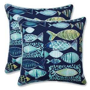 lot 42627 image: Pillow Perfect OutdoorIndoor Hooked Lagoon Throw Pillows,Blue, 2 Count