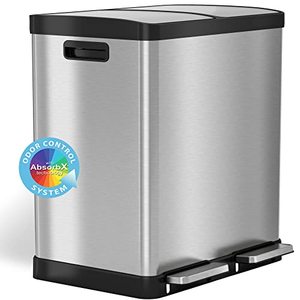 lot 42659 image: iTouchless 16 Gallon Dual Step Trash Can and Recycle, Stainless Steel Lid