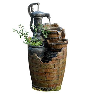 lot 42697 image: Jeco Glenville Water Pump Cascading Water Fountain, BrownBlack