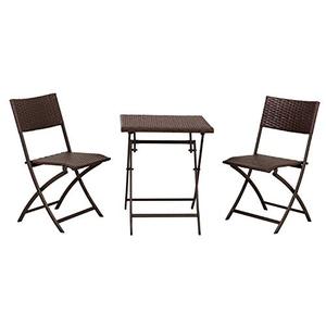 lot 42705 image: Amazon Basics 3-Piece Foldable Rattan Faux Wicker Square Patio Bistro Dining Set, Dark Brown