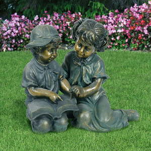 lot 42707 image: Alpine Corporation Girl and Boy Reading Statue Set Includes 2 Statues