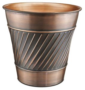 lot 26494 image: Monarch Abode Handcrafted Metal Waved Embossed Antique Copper Trash Can Wastebasket