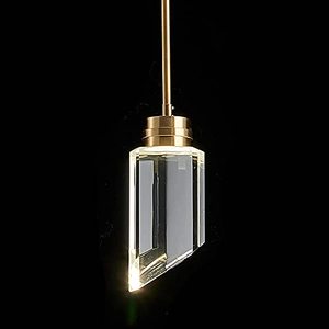 lot 26500 image: Modern Crystal Cylinder Pendant Light , K9 Crystal 1-Light Gold Brushed Brass Led Hanging Pendant Lighting Fixtures for Bedroom Kitchen Island Dining Room