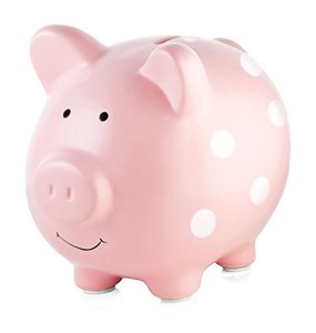 lot 26501 image: Pearhead Ceramic Piggy Bank, Baby Girl Nursery Dcor, Money Bank, Baby Keepsake, Pink Polka Dot