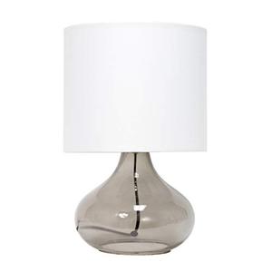 lot 26511 image: Simple Designs Glass Raindrop Table Lamp with Fabric Shade, Smoke Gray with White Shade