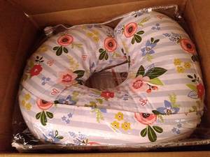 lot 26514 image: Boppy Original Nursing Pillow And Positioner, Blue Pink Posy, Cotton Blend