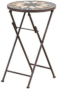 lot 26792 image: Christopher Knight Home Silvester Outdoor Stone Side Table with Iron Frame, BeigeBlack.