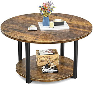 lot 26795 image: Armocity Round Coffee Table Industrial Coffee Table Living Room Table Wood Circle Coffee Table with Storage 2-Tier Central Table for Living Room, Coffee Bar, Patio Easy Assembly, Rustic  (Retails $99.99)