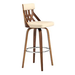 lot 26796 image: Armen Living Crux 26 Swivel Counter Stool in Cream Faux Leather and Walnut Wood