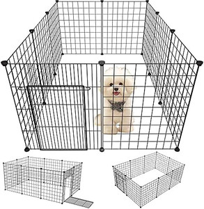 lot 26800 image: Pet Puppy Playpen with Gate, Small Animal Dog Pen Kennel Indoor Outdoor Foldable 42 x 2835.4 X 53.1Play Yard 17.7 Tall for Small-Sized Dog, Puppy, Rabbit, Guinea Pigs, Turtle-10 Panels  (Stock photo is different than actual product)
