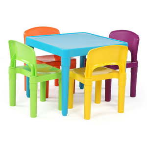 lot 26812 image: Humble Crew Playtime Kids Plastic Table and 4 Chairs Set, Aqua  (SOLD AS IS)