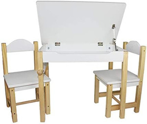 lot 26813 image: EasY FoxY ToY Wooden-Kids-Table-and-Chairs-Set, Toddler-Desk-with-Storage Alpine White, Lego Table with Storage Organizer for Boy Girl Age 3 to 6, Children Picnic Play Furniture.