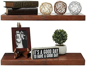 lot 26824 image: Mark One Home Goods Premium Floating Wood Shelf - Floating Wall Shelves , Hardware and Fasteners Included (2-Tier, 6 Inch Walnut). 3 Piece