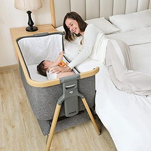 lot 26838 image: AMKE Baby Bassinets, Bedside Sleeper for Baby, Quick Assemble Baby Crib with Storage Basket, Portable Bassinets for Safe Co-Sleeping, Adjustable Baby Bed for Infant Newborn (Wood Grain)