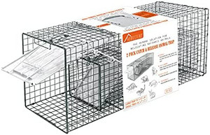 lot 27110 image: HOMESTEAD Live Animal Trap - Great for Raccoons, Opossums, Mink, Skunks, Feral Cats, Squirrels - Heavy Duty Steel Traps, 2-Pack Combo Green, Humane Catch & Release Animal Trap