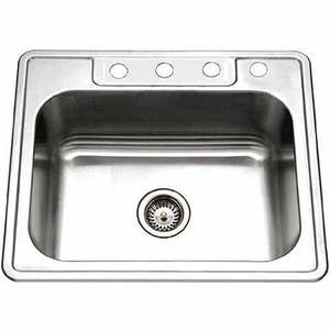 lot 27131 image: Houzer 2522-8BS4-1 Glowtone Series Topmount Stainless Steel 4-holes Single Bowl Kitchen Sink 8-Inch Deep