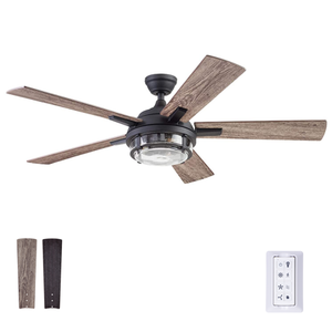 lot 27136 image: Prominence Home 52 Freyr Heavy Textured Black Remote Control Ceiling Fan Damp-Rated Outdoor 5 Blades