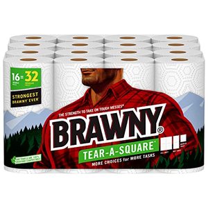 lot 28208 image: Brawny� Tear-A-Square� Paper Towels, 16 Double Rolls  32 Regular Rolls   (Factory sealed)