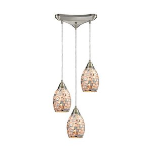 lot 28212 image: Capri 3 Light Pendant in Satin Nickel and Gray Capiz Shell