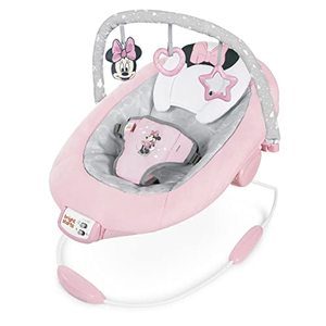 lot 28227 image: Bright Starts Minnie Mouse Rosy Skies Baby Bouncer with Vibrating Infant Seat, Music & 3 Playtime Toys, 23x19x23 Inch (Pink)