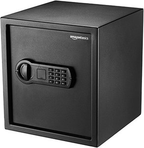 lot 28228 image: Amazon Basics Steel Home Security Safe with Programmable Keypad - Secure Documents, Jewelry, Valuables - 1.2 Cubic Feet, 13 x 13 x 14.2 Inches, Black