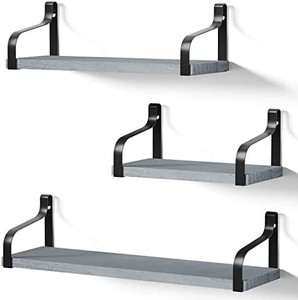 lot 28230 image: Love-KANKEI Floating Shelves Wall Mounted Rustic Wood Wall Shelves Set of 2 for Bedroom Living Room Bathroom Kitchen, Weathered Grey  (May not be exact stock photo)