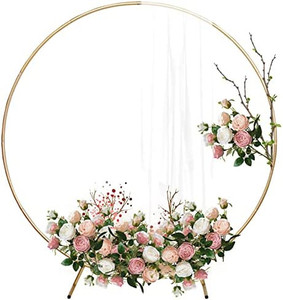 lot 28236 image: 6.7Ft Round Backdrop Stand, Metal Ring Backdrop Stand, Gold Aluminum Circle Wedding Arch Backdrop Stand for Wedding, Birthday Party, Baby Shower, Graduation    (May not be exact stock photo)