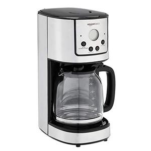 lot 28252 image: Amazon Basics 12-Cup Digital Coffeemaker with Carafe and Reusable Filter, Stainless Steel   (Appears to be used)  (SOLD AS IS)