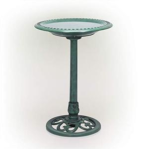 lot 28261 image: Alpine Corporation 28 Tall Outdoor Birdbath with Scrollwork Decoration Yard Statue