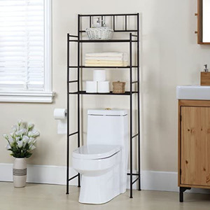 lot 28269 image: Finnhomy 3 Shelf Bathroom Space Saver Over The Toilet Rack Bathroom Corner Stand Storage Organizer Accessories Bathroom Cabinet Tower Shelf with ORB Finish   (23.5 W x 10.5 D x 64.5 H)